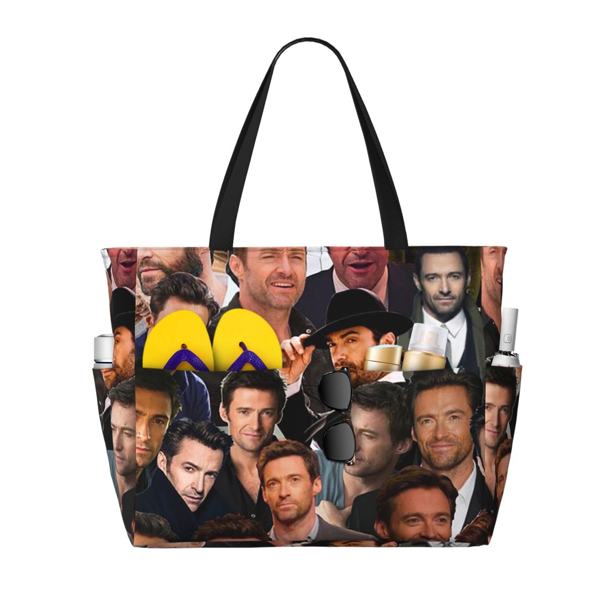 Yoga Fitness Photos - Hugh Jackman Photo Collage Beach Tote