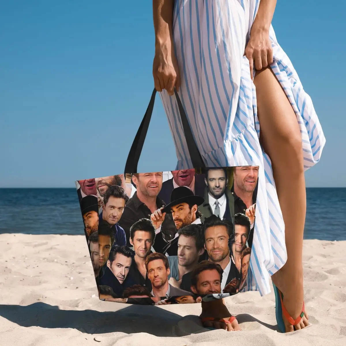 Yoga Fitness Photos - Hugh Jackman Photo Collage Beach Tote